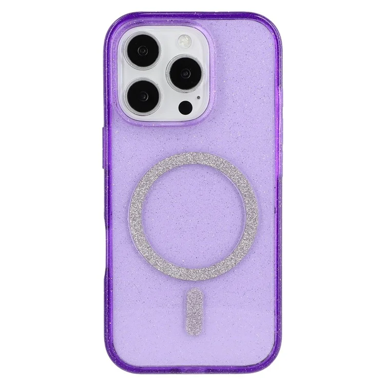 Coque pour iPhone 16 Pro Max compatible avec MagSafe 2.0mm PC + Housse de téléphone pailletée en TPU - Violet