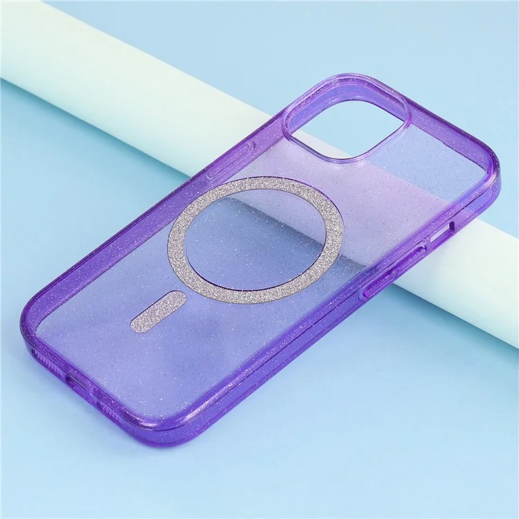Coque pour iPhone 14 compatible avec MagSafe 2.0mm PC + couverture de téléphone scintillante en TPU - Violet