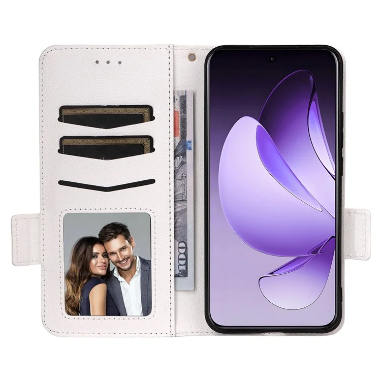 Custodia per Oppo Reno13 Pro 5G, texture in pelle di litchi, portafoglio a portafoglio, copertina per telefono - Bianco