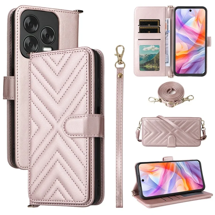 Étui de téléphone portefeuille pour ZTE Blade V70 Design / Nubia V70 Design / Blade V70 Vita Étui de téléphone en cuir avec bandoulière - Rose