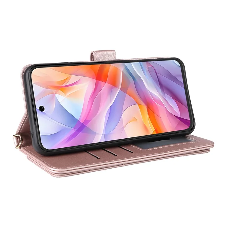 Étui de téléphone portefeuille pour ZTE Blade V70 Design / Nubia V70 Design / Blade V70 Vita Étui de téléphone en cuir avec bandoulière - Rose