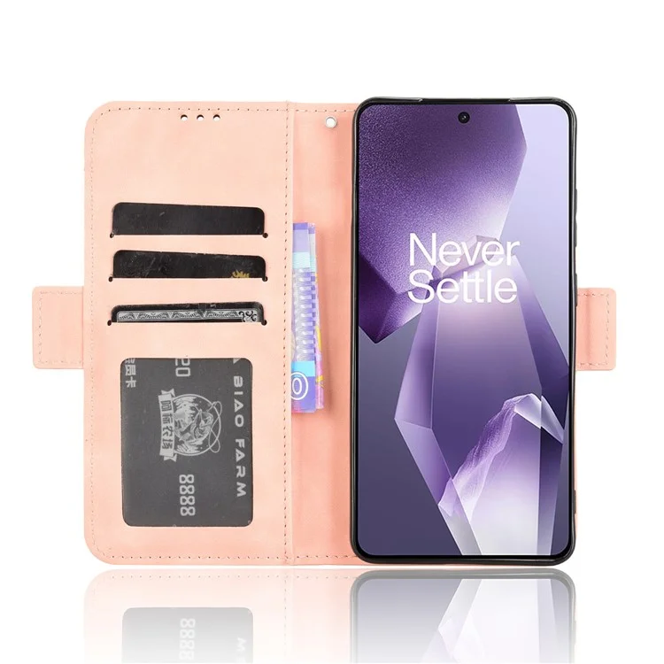 Étui en cuir pour OnePlus 13R 5G / Ace 5 5G / Ace 5 Pro 5G avec plusieurs fentes pour cartes - Rose