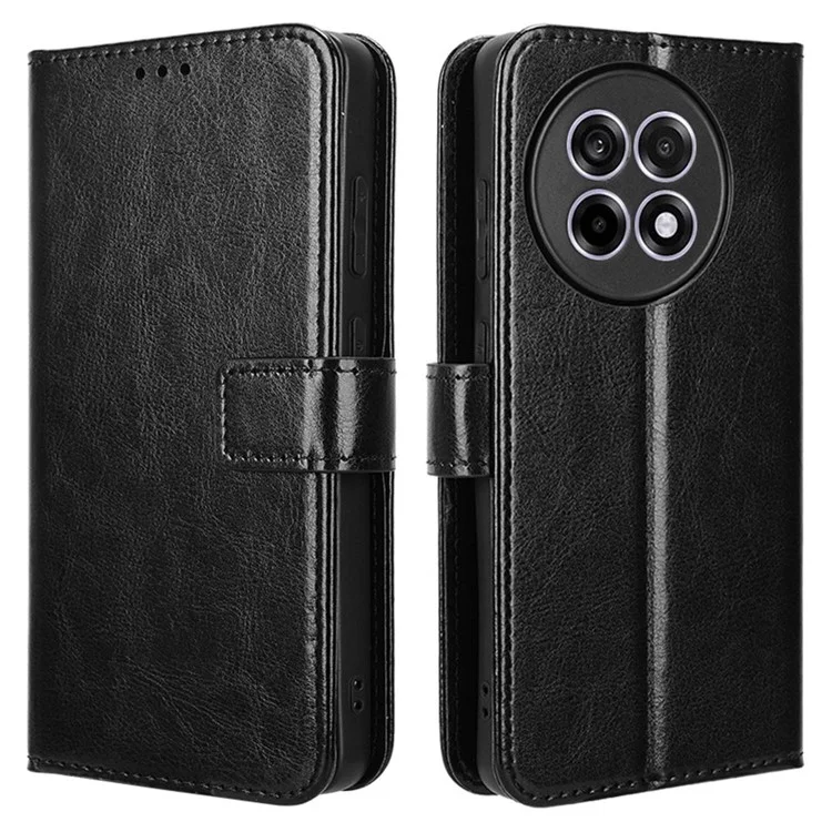 Étui en cuir pour OnePlus 13R 5G / Ace 5 5G / Ace 5 Pro 5G avec texture de cheval fou, housse de portefeuille pour téléphone - Noir
