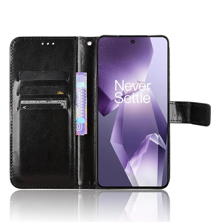Étui en cuir pour OnePlus 13R 5G / Ace 5 5G / Ace 5 Pro 5G avec texture de cheval fou, housse de portefeuille pour téléphone - Noir
