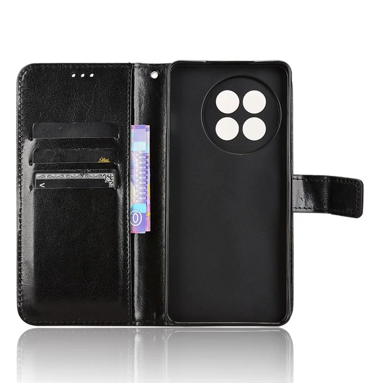 Étui en cuir pour OnePlus 13R 5G / Ace 5 5G / Ace 5 Pro 5G avec texture de cheval fou, housse de portefeuille pour téléphone - Noir