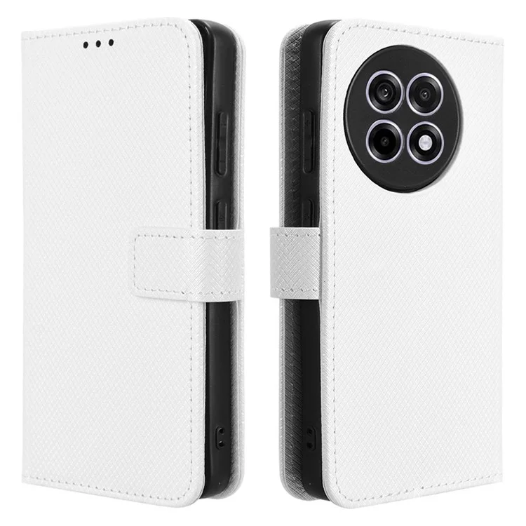 Étui portefeuille pour OnePlus 13R 5G / Ace 5 5G / Ace 5 Pro 5G en cuir PU avec texture diamantée - Blanc