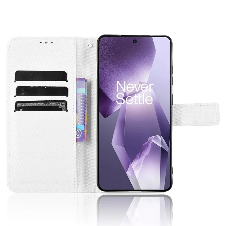 Étui portefeuille pour OnePlus 13R 5G / Ace 5 5G / Ace 5 Pro 5G en cuir PU avec texture diamantée - Blanc