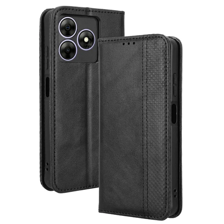 Кожаный чехол для Blackview Wave 8 / Wave 8C / Oscal Flat 2 Wallet Stand Retro Texture Phone Cover - Черный