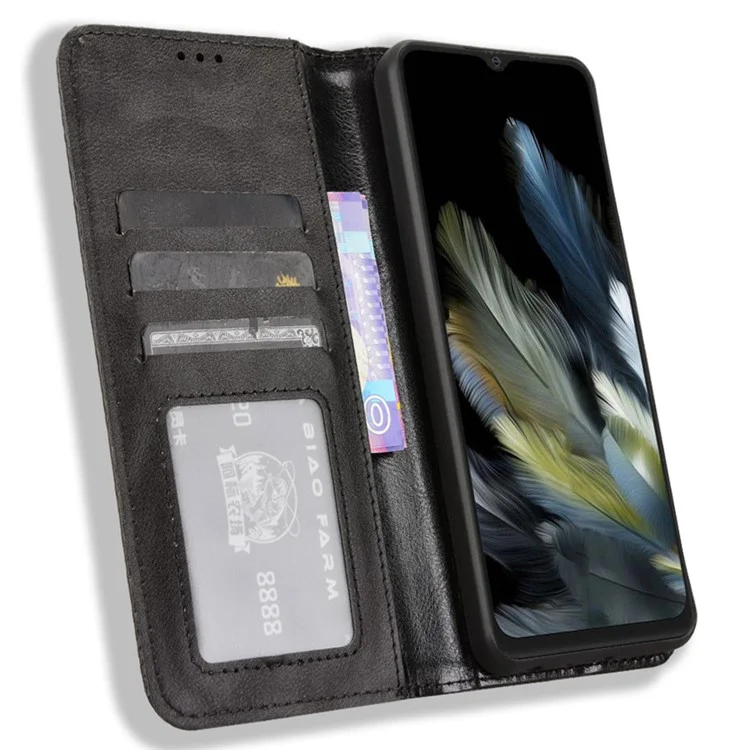 Кожаный чехол для Blackview Wave 8 / Wave 8C / Oscal Flat 2 Wallet Stand Retro Texture Phone Cover - Черный