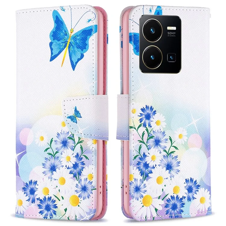 BF Pattern Printing Leather Series-1 für vivo Y35 4G (2022) / Y22 4G Wallet Case PU Leder Stand Flip Bedrucktes Muster Magnetisches Handyhülle - Schmetterling und Blumen