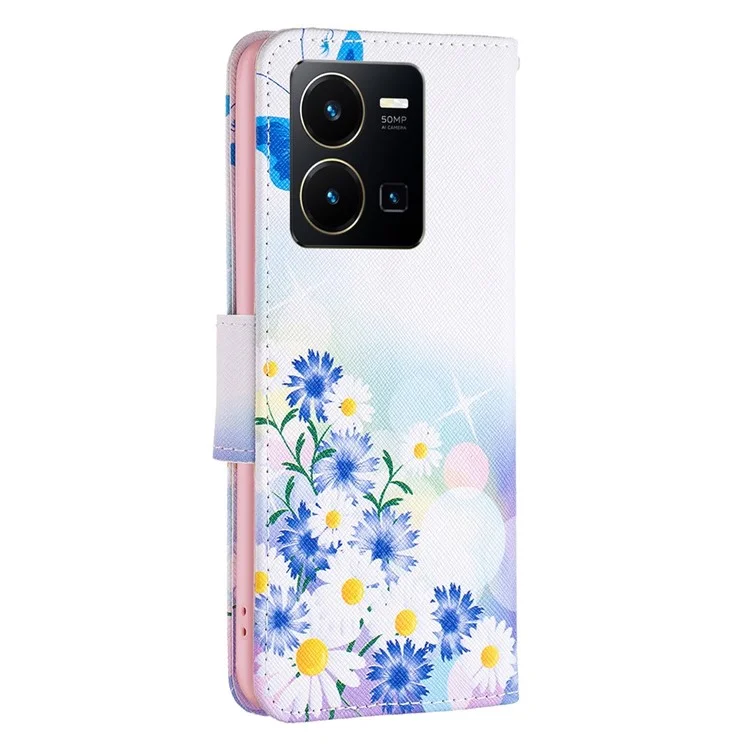 BF Pattern Printing Leather Series-1 für vivo Y35 4G (2022) / Y22 4G Wallet Case PU Leder Stand Flip Bedrucktes Muster Magnetisches Handyhülle - Schmetterling und Blumen
