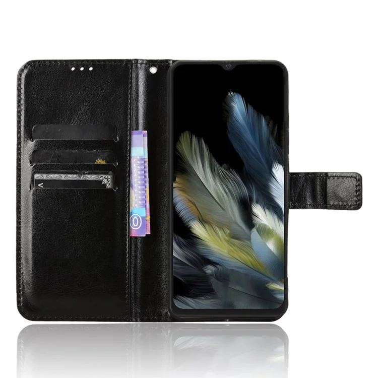 Ledertasche für Blackview Wave 8 / Wave 8C / Oscal Flat 2 Crazy Horse Textur Telefon Geldbörse Cover - Schwarz