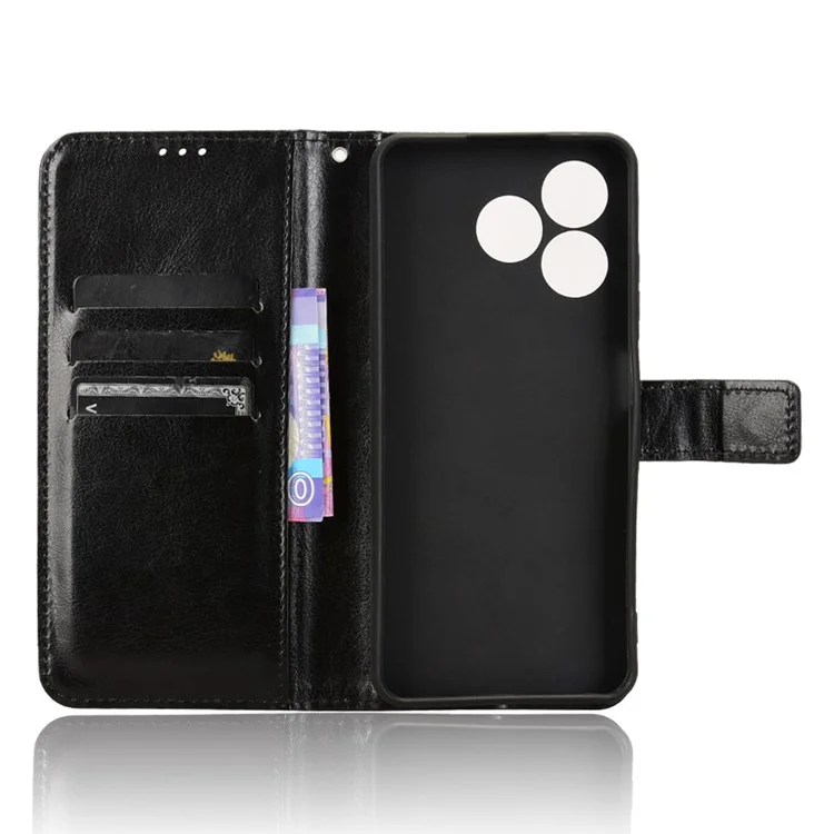 Ledertasche für Blackview Wave 8 / Wave 8C / Oscal Flat 2 Crazy Horse Textur Telefon Geldbörse Cover - Schwarz