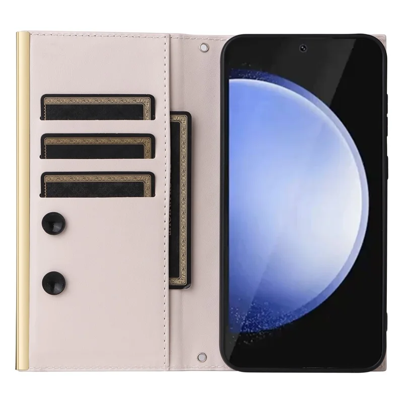 For Samsung Galaxy S24 FE Case Suction Cup PU Leather Wallet Phone Cover with Straps - Beige