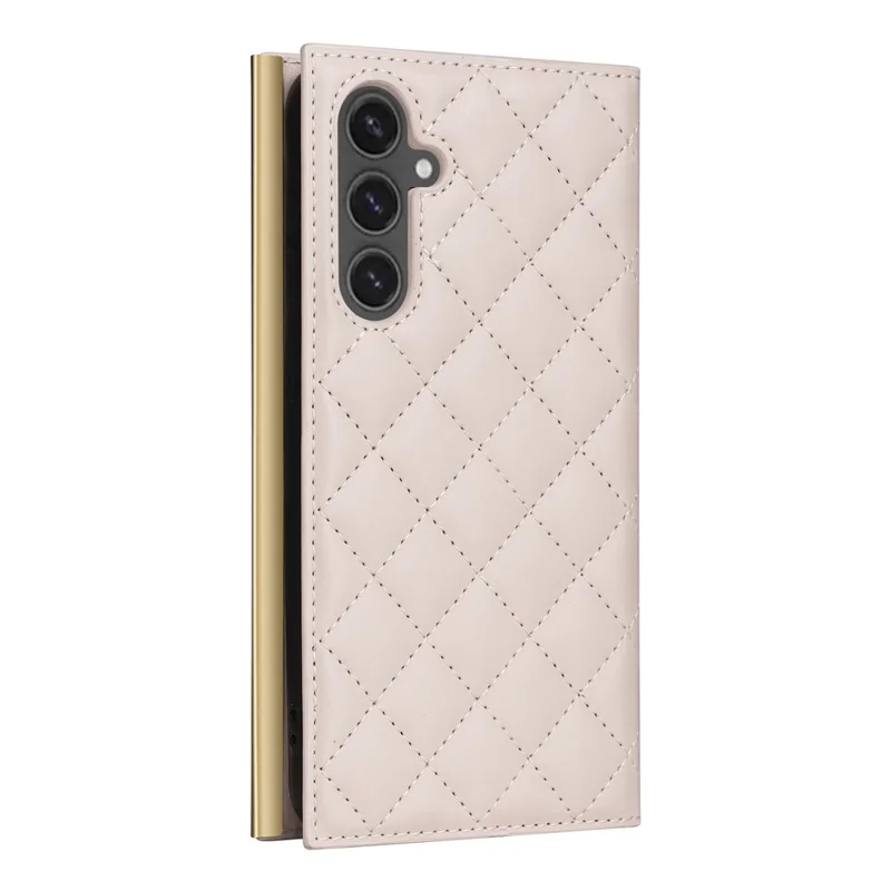For Samsung Galaxy S24 FE Case Suction Cup PU Leather Wallet Phone Cover with Straps - Beige
