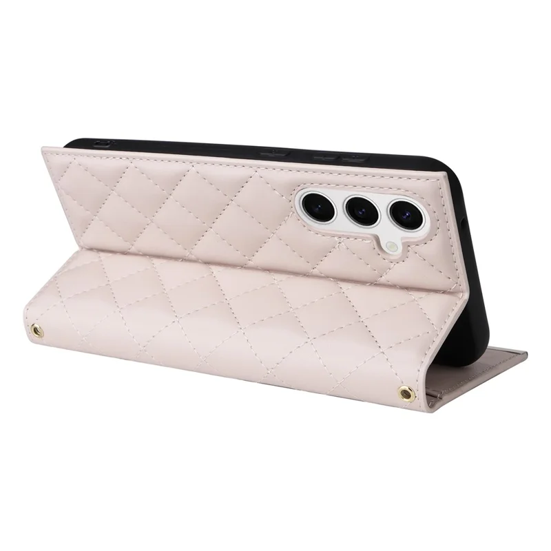 For Samsung Galaxy S25 Case Suction Cup PU Leather Wallet Phone Cover with Straps - Beige