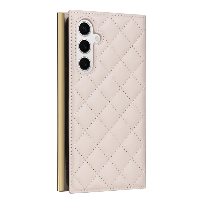 For Samsung Galaxy S25 Case Suction Cup PU Leather Wallet Phone Cover with Straps - Beige