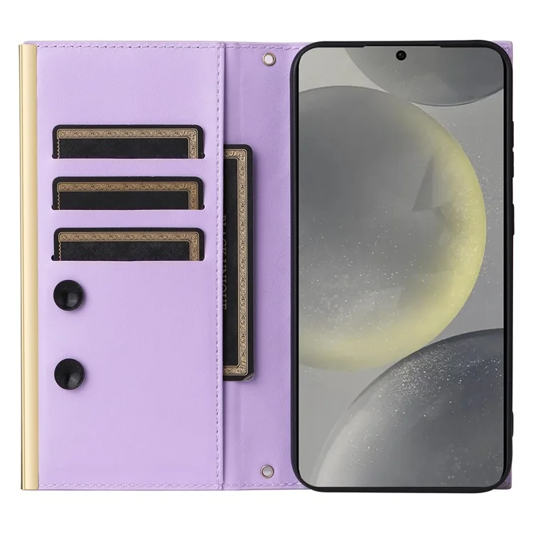 Чехол для Samsung Galaxy S25+ с силиконовой присоской, кожаный бумажник, чехол для телефона со шнурками - Фиолетовый