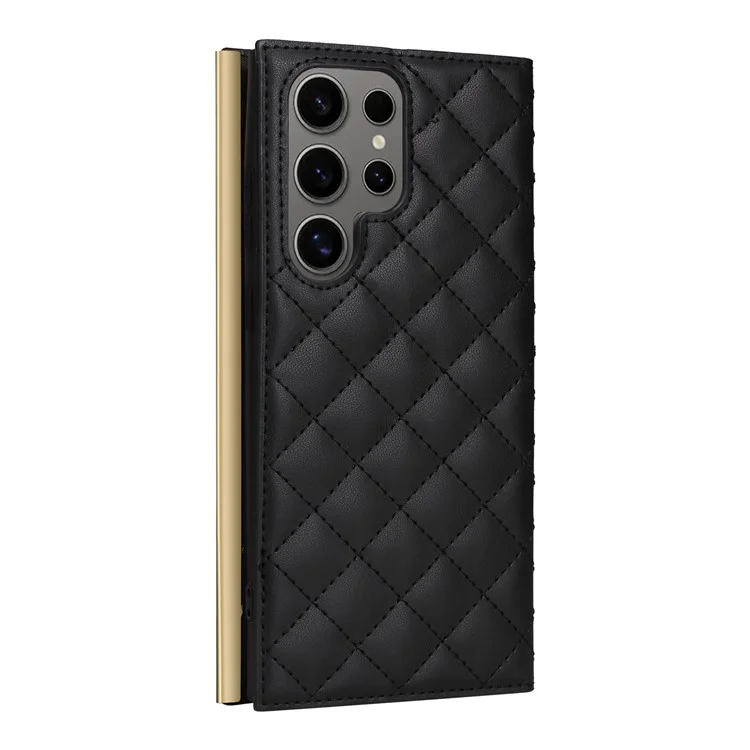 Чехол для Samsung Galaxy S25 Ultra с присоской, бумажником из искусственной кожи и ремешками - Черный