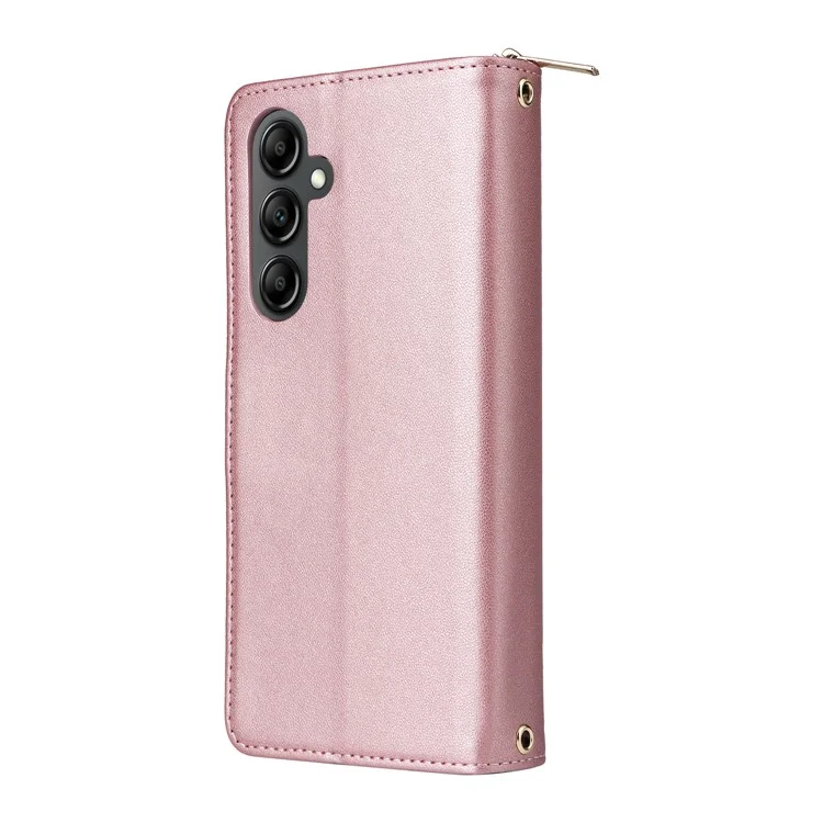 Für Samsung Galaxy A26 5G Hülle Reißverschlusstaschen PU-Leder Hülle mit 9 Kartenschlitzen - Roségold