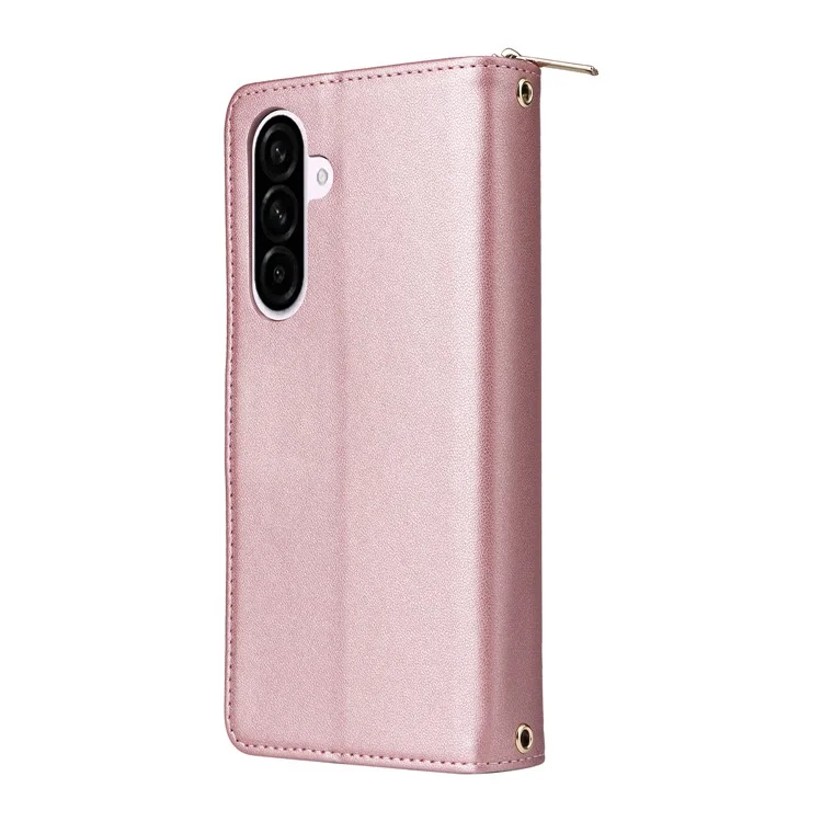 Für Samsung Galaxy A56 5G Hülle Reißverschlusstaschen PU-Leder Cover mit 9 Kartenfächern - Roségold