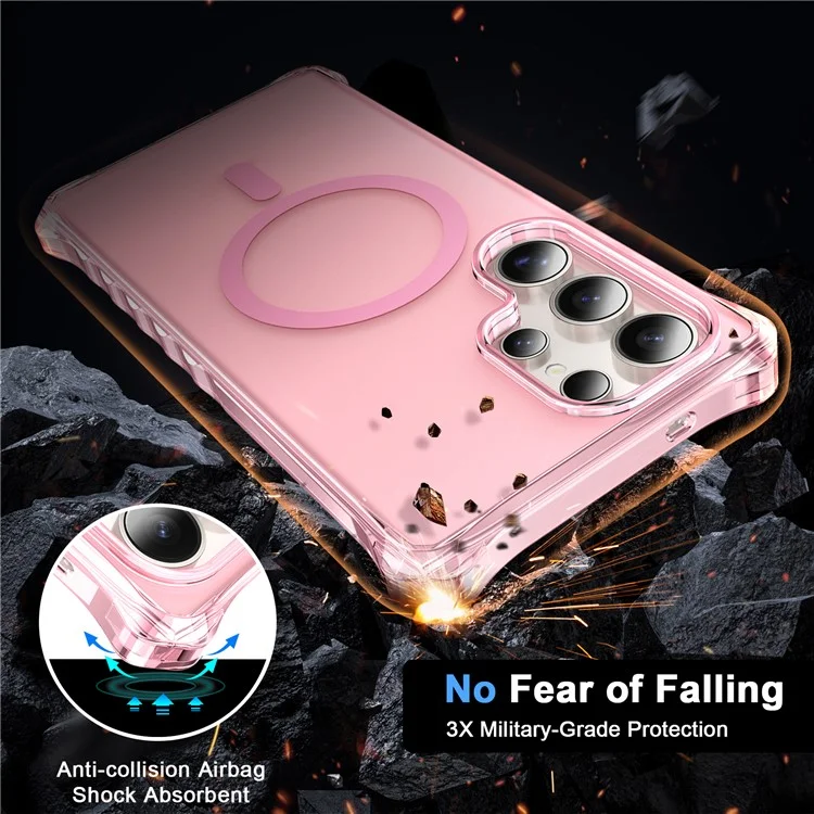 Für Samsung Galaxy S25 Ultra Hülle kompatibel mit MagSafe Kleine Wellen-Kante PC + TPU Handyhülle - Pink
