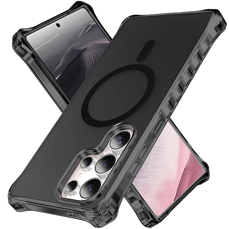 Hülle für Samsung Galaxy S24 Ultra kompatibel mit MagSafe, kleine wellenförmige Kante, PC + TPU Handyhülle - Schwarz