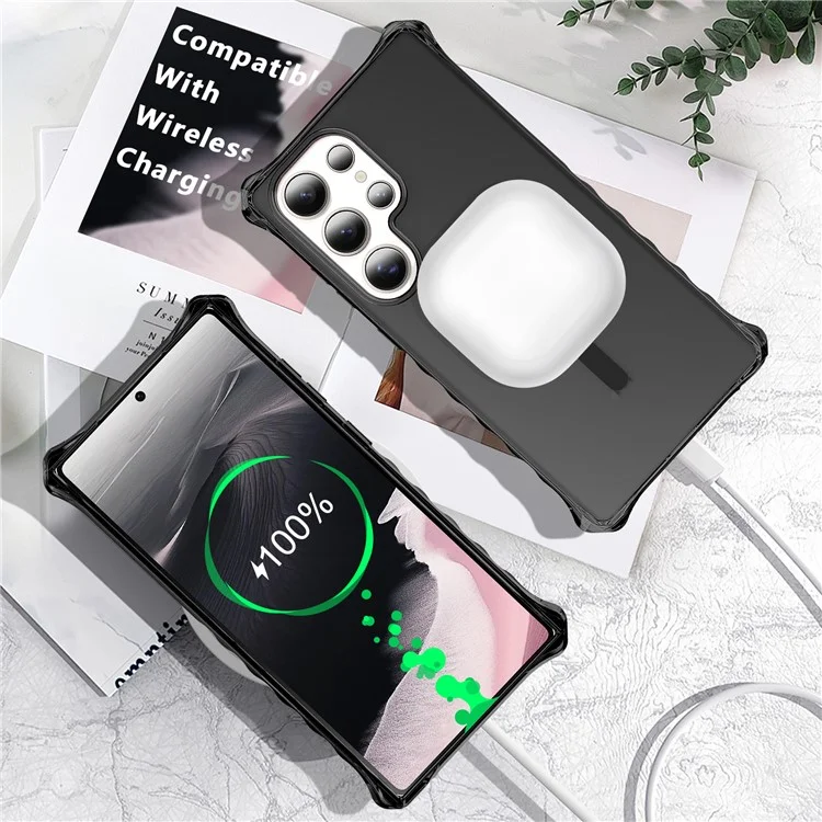 Hülle für Samsung Galaxy S24 Ultra kompatibel mit MagSafe, kleine wellenförmige Kante, PC + TPU Handyhülle - Schwarz