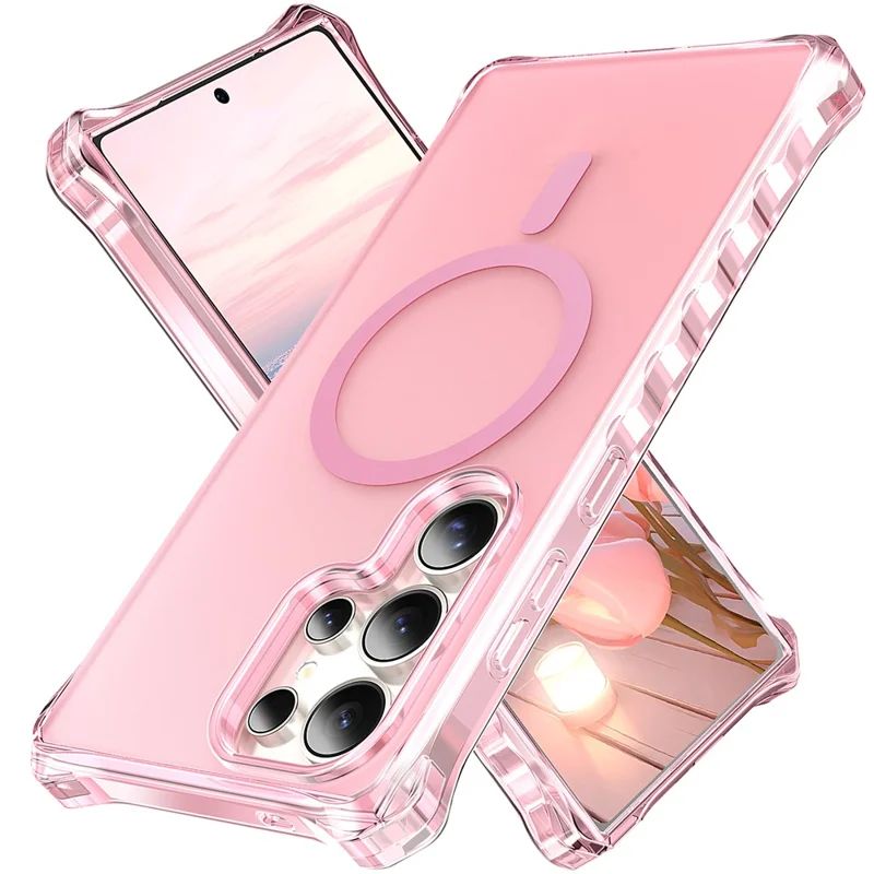 For Samsung Galaxy S24 Ultra Magnetic Case Small Wavy Edge PC + TPU Phone Cover - Pink
