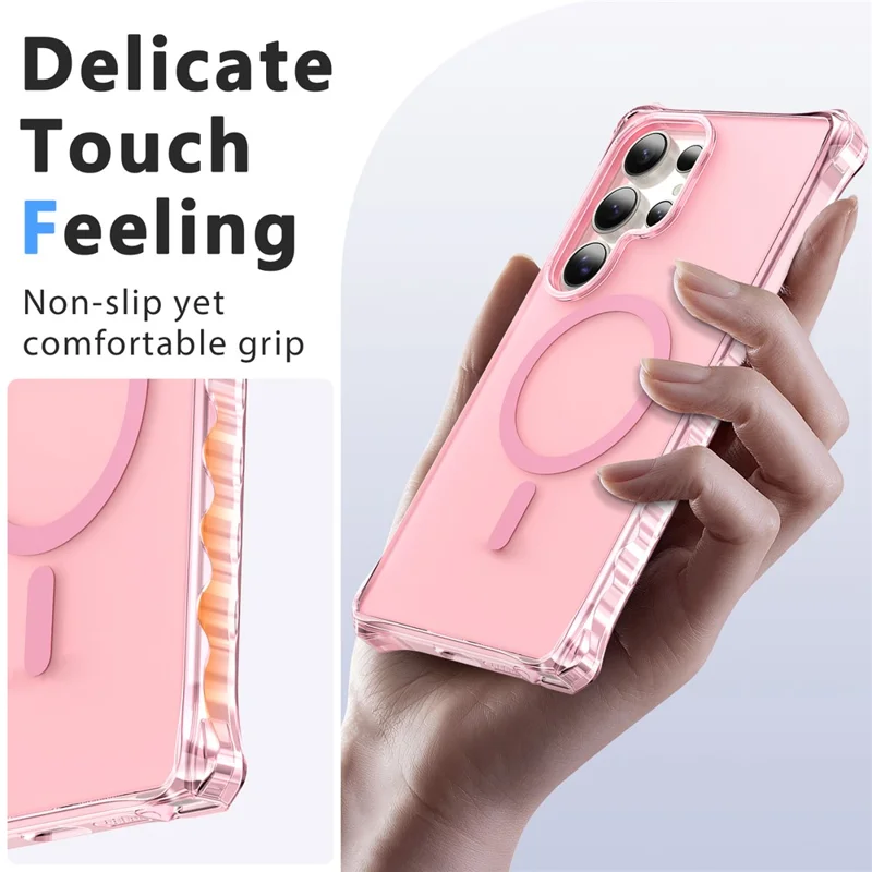 For Samsung Galaxy S24 Ultra Magnetic Case Small Wavy Edge PC + TPU Phone Cover - Pink