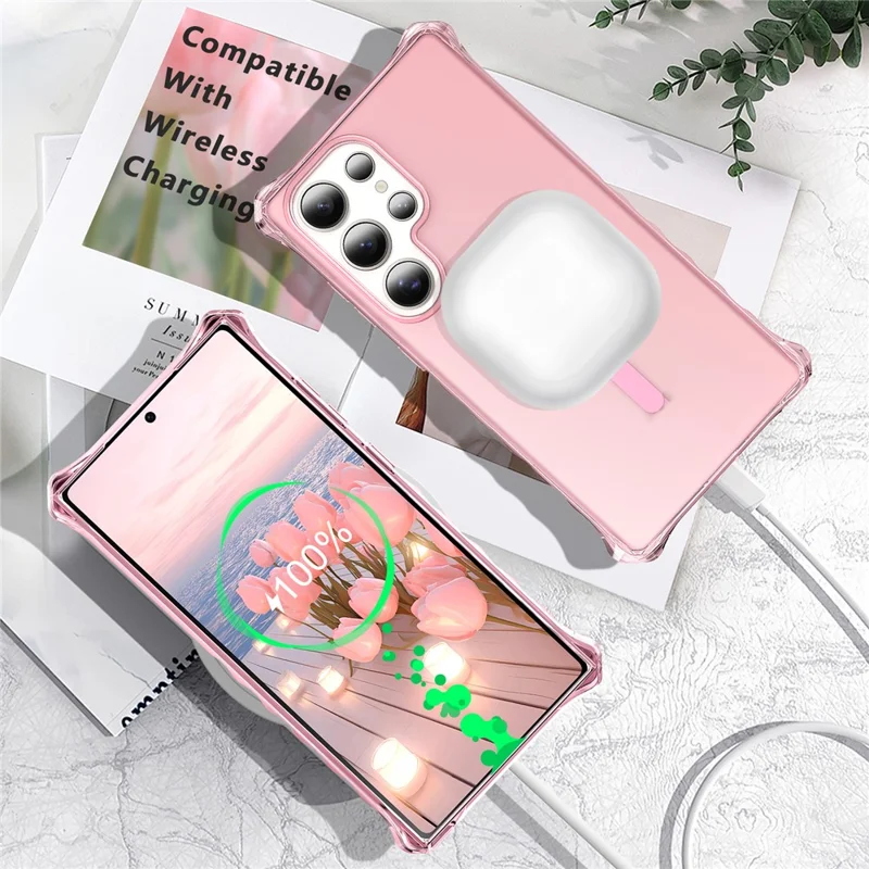 For Samsung Galaxy S24 Ultra Magnetic Case Small Wavy Edge PC + TPU Phone Cover - Pink