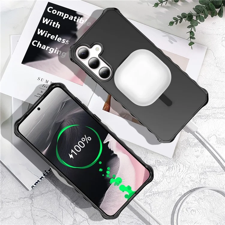 Coque pour Samsung Galaxy S25 / S24 compatible avec MagSafe, avec bord ondulé en PC + TPU - Noir