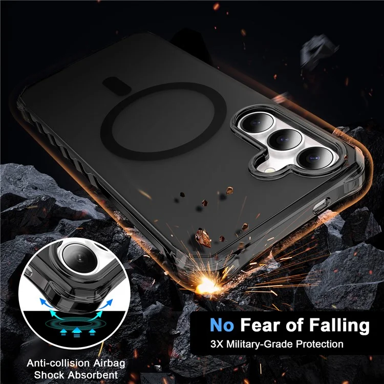 Coque pour Samsung Galaxy S25 / S24 compatible avec MagSafe, avec bord ondulé en PC + TPU - Noir