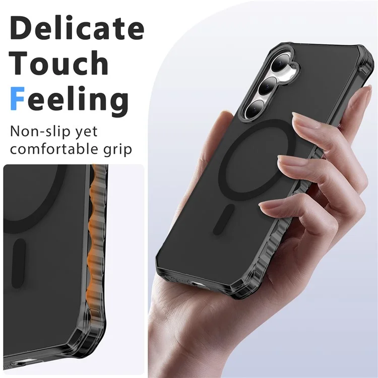 Coque pour Samsung Galaxy S25 / S24 compatible avec MagSafe, avec bord ondulé en PC + TPU - Noir