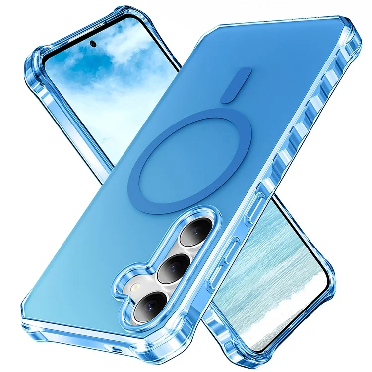 For Samsung Galaxy S25 / S24 Case Compatible with MagSafe Small Wavy Edge PC + TPU Phone Cover - Blue