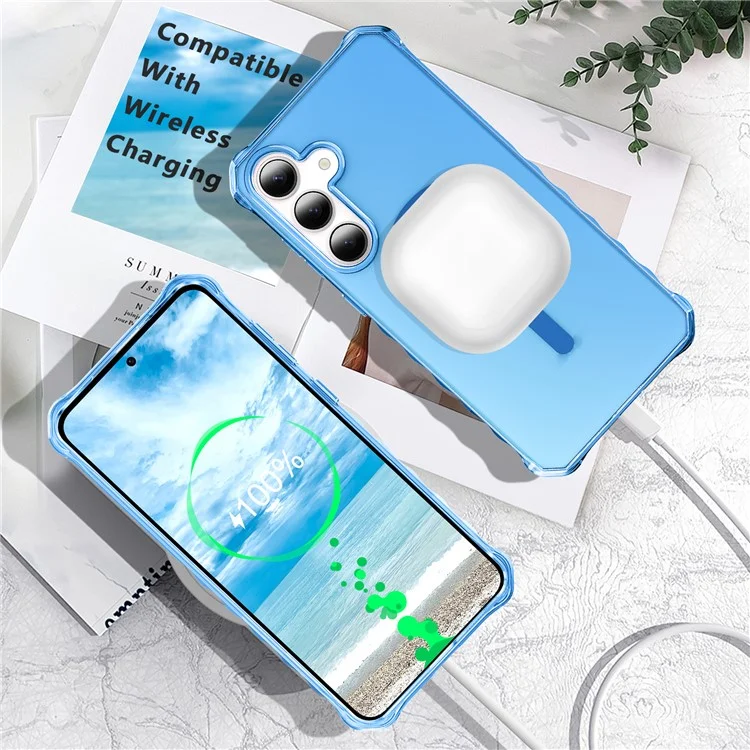 For Samsung Galaxy S25 / S24 Case Compatible with MagSafe Small Wavy Edge PC + TPU Phone Cover - Blue