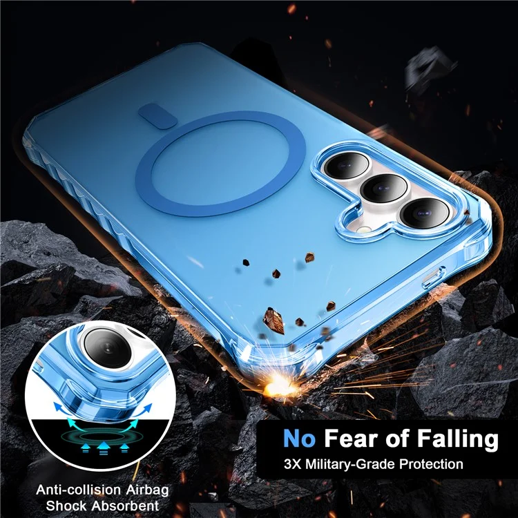 For Samsung Galaxy S25 / S24 Case Compatible with MagSafe Small Wavy Edge PC + TPU Phone Cover - Blue