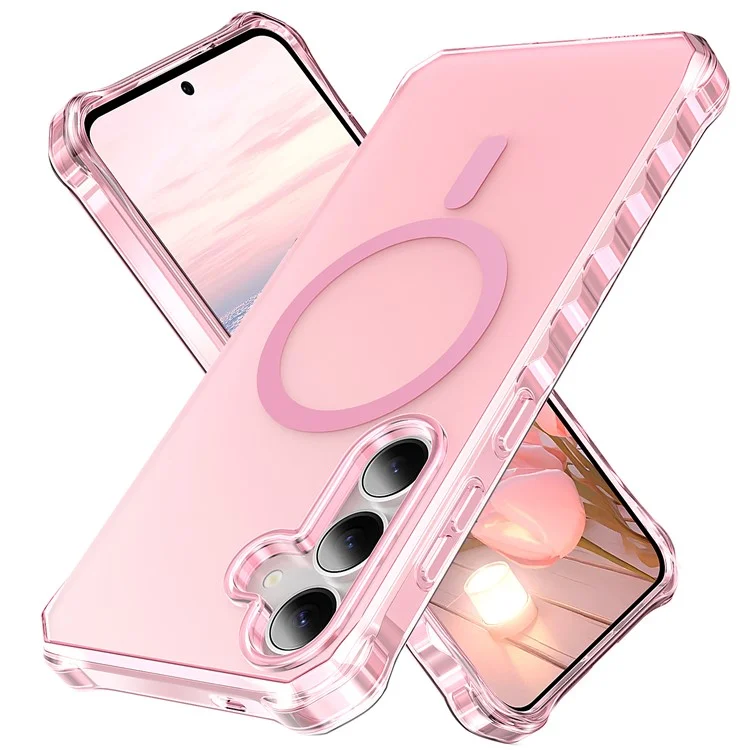 Funda compatible con Samsung Galaxy S25+ / S24+ con MagSafe, bordes ondulados pequeños de PC + TPU - Rosa