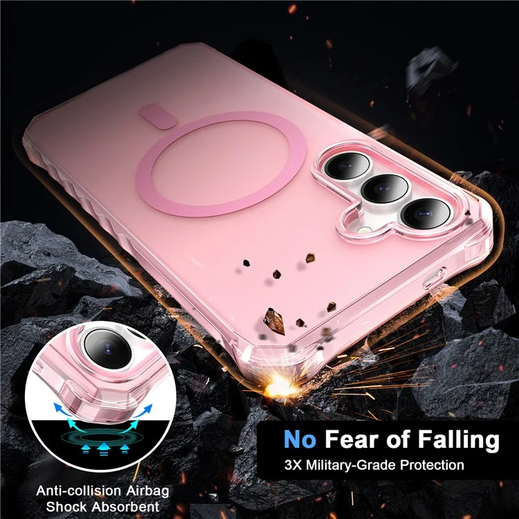Funda compatible con Samsung Galaxy S25+ / S24+ con MagSafe, bordes ondulados pequeños de PC + TPU - Rosa