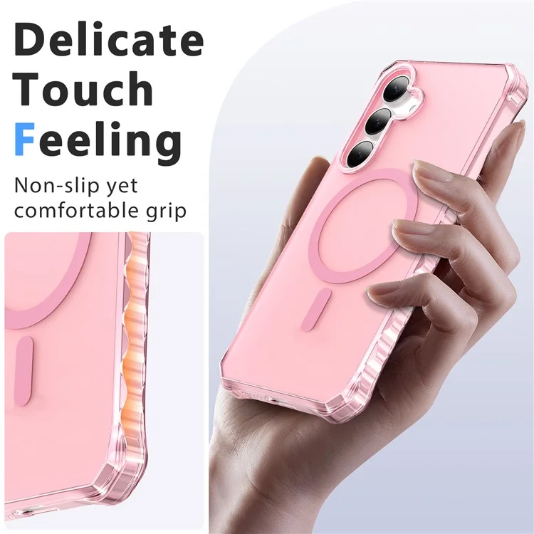 Funda compatible con Samsung Galaxy S25+ / S24+ con MagSafe, bordes ondulados pequeños de PC + TPU - Rosa