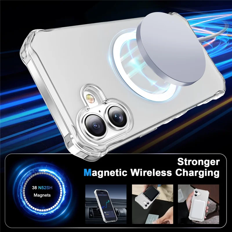 For iPhone 16 Case Compatible with MagSafe Small Wavy Edge PC + TPU Phone Cover - Transparent