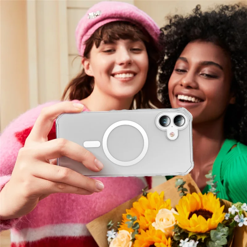 For iPhone 16 Case Compatible with MagSafe Small Wavy Edge PC + TPU Phone Cover - Transparent