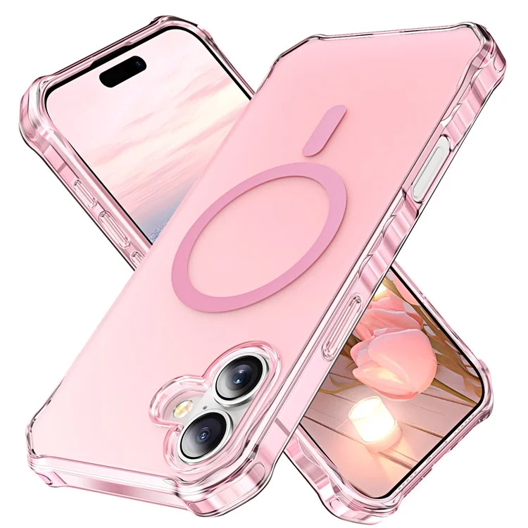 Coque pour iPhone 16 Plus compatible avec MagSafe, avec bord ondulé en PC + TPU - Rose