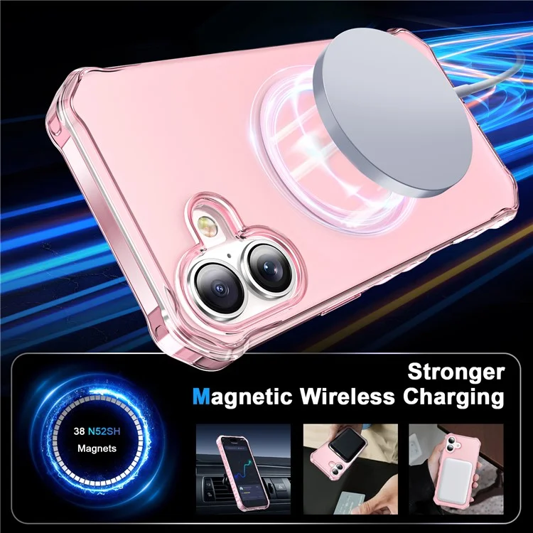 Coque pour iPhone 16 Plus compatible avec MagSafe, avec bord ondulé en PC + TPU - Rose