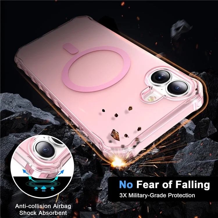 Coque pour iPhone 16 Plus compatible avec MagSafe, avec bord ondulé en PC + TPU - Rose