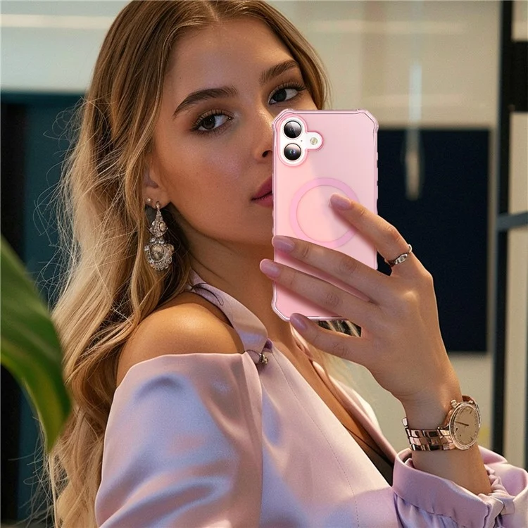 Coque pour iPhone 16 Plus compatible avec MagSafe, avec bord ondulé en PC + TPU - Rose