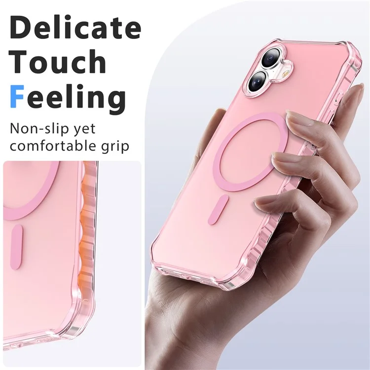 Coque pour iPhone 16 Plus compatible avec MagSafe, avec bord ondulé en PC + TPU - Rose
