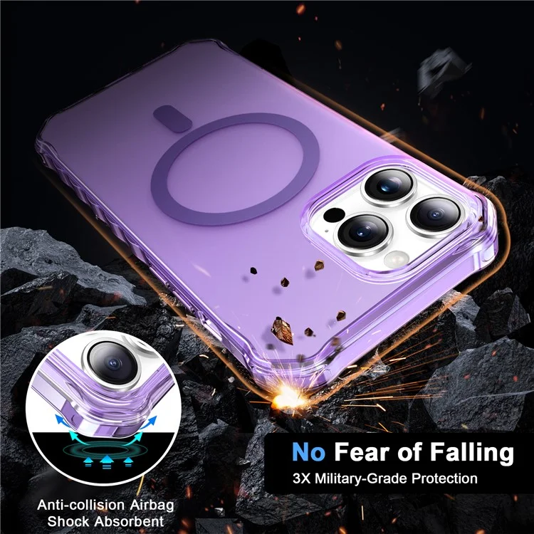 Coque pour iPhone 16 Pro compatible avec MagSafe, bords ondulés en PC + TPU - Violet