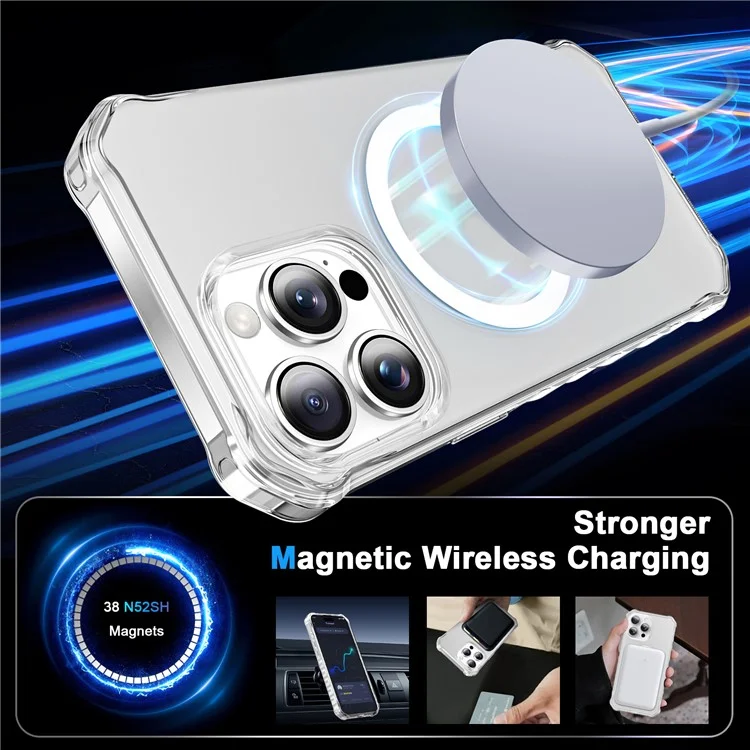 Coque pour iPhone 16 Pro Max compatible avec MagSafe, avec bords ondulés en PC + TPU - Transparente