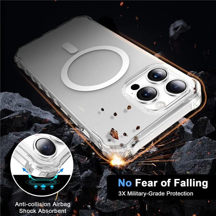 Coque pour iPhone 16 Pro Max compatible avec MagSafe, avec bords ondulés en PC + TPU - Transparente